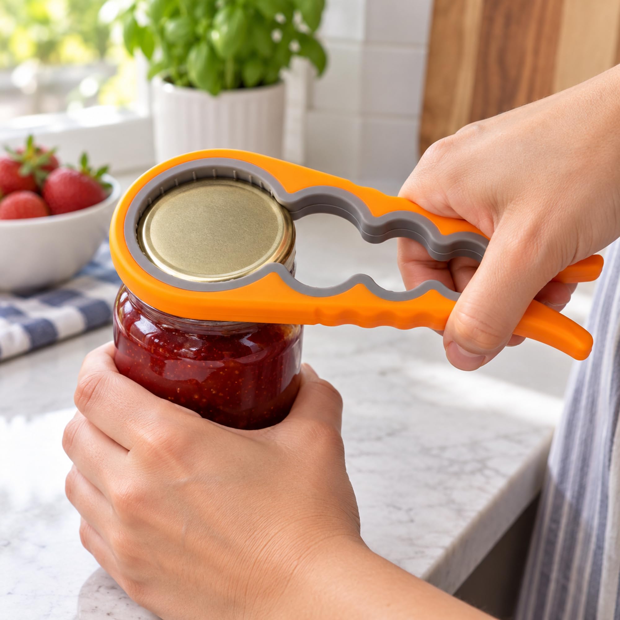 Plastic Jar and Bottle Cap Opener for Kitchen Preparation, Handheld Opening Tool for Everyday Cooking and Dining
