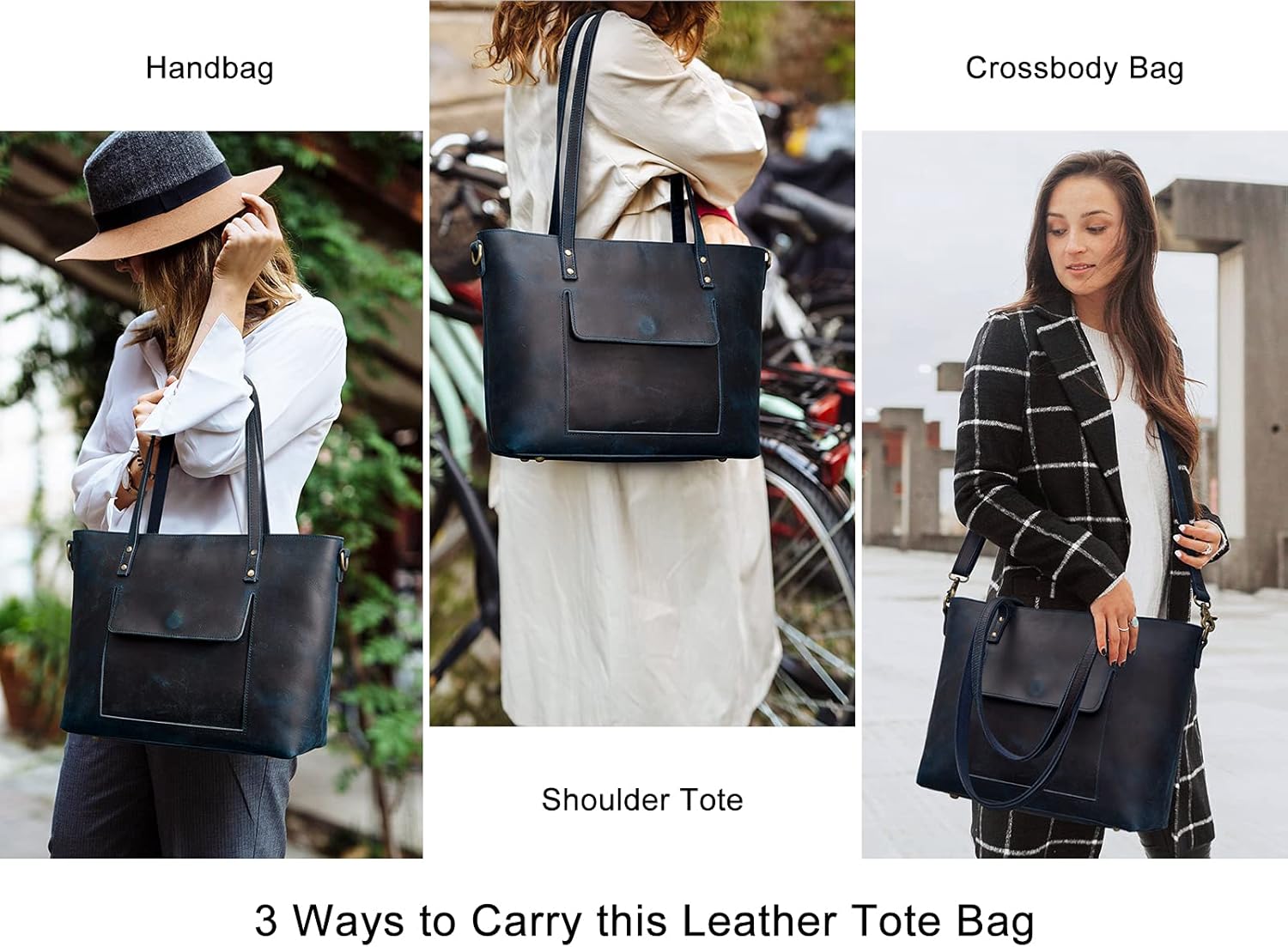 S-ZONE Women Genuine Leather Tote Bag Shoulder Handbag Vintage Crossbody Purse - Image 2