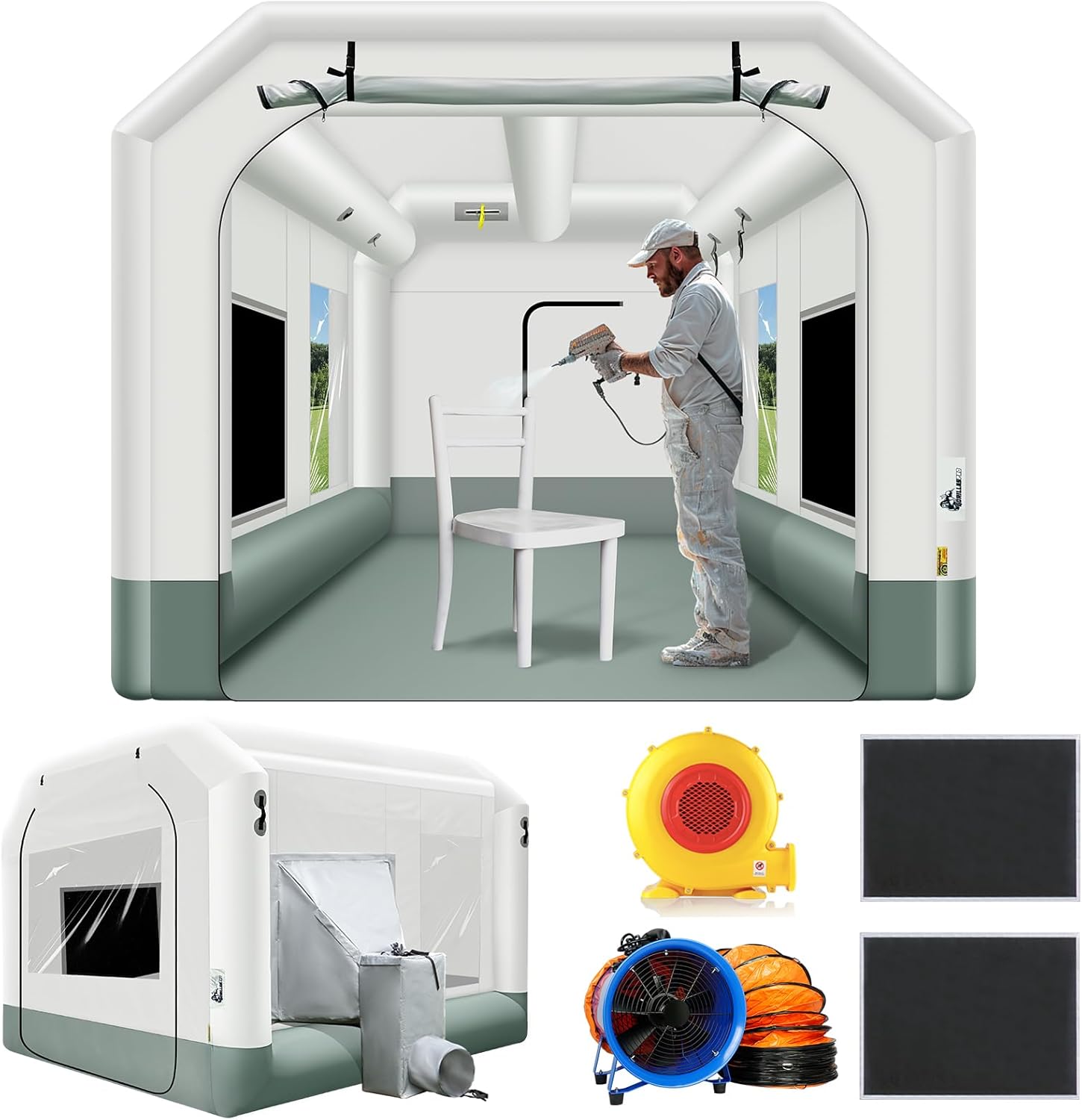 GORILLASPRO Portable Inflatable Paint Booth 13x10x8Ft with Air Draft Device & Exhaust Fan Inflatable Spray Booth with 550W Blower Blow Up Spray Painting Tent for Car Parts
