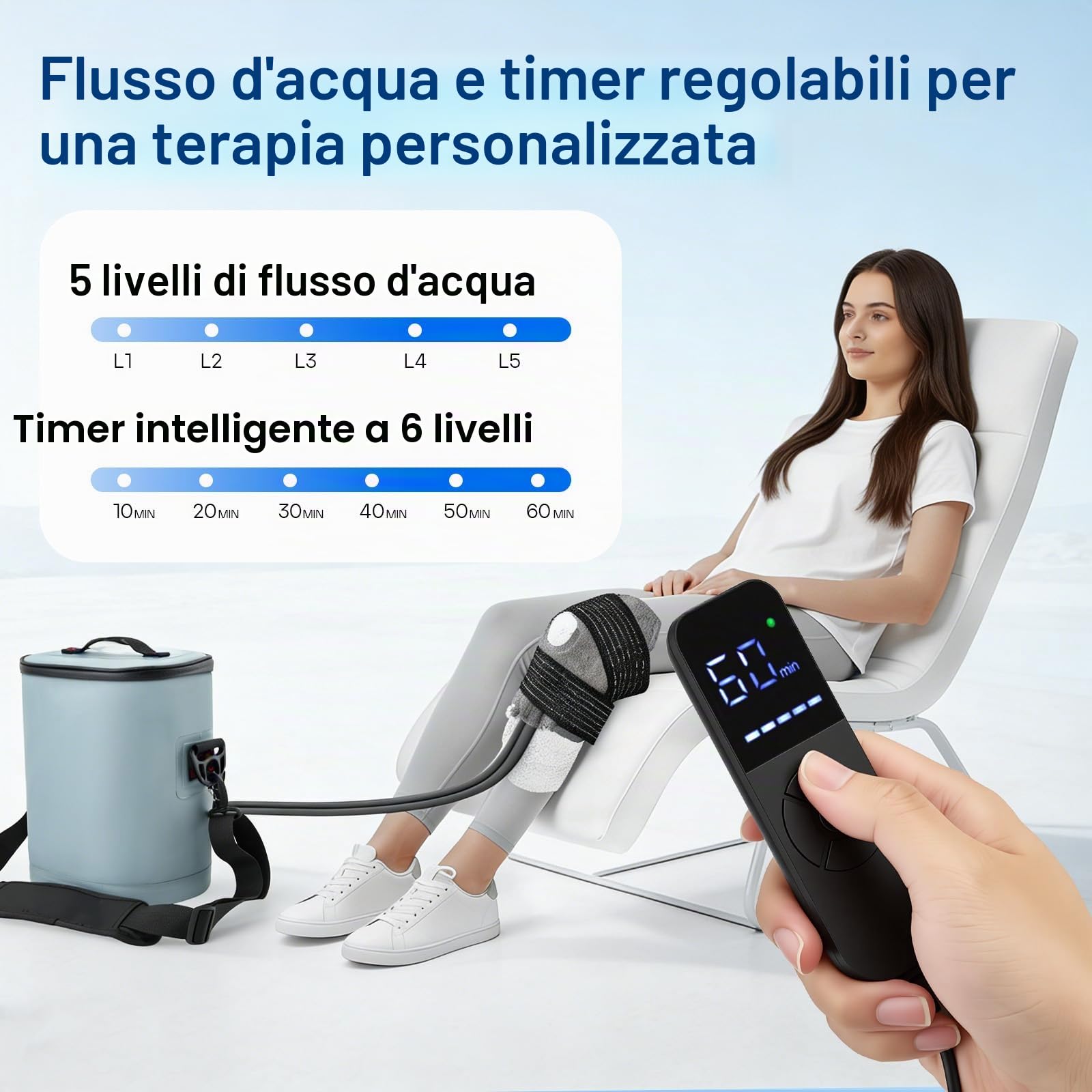 Macchina per la terapia del freddo con timer programmabile, manicotto di raffreddamento al ginocchio, macchina per il ghiaccio portatile da 14 l, per le ginocchia dopo le operazioni, supporto di