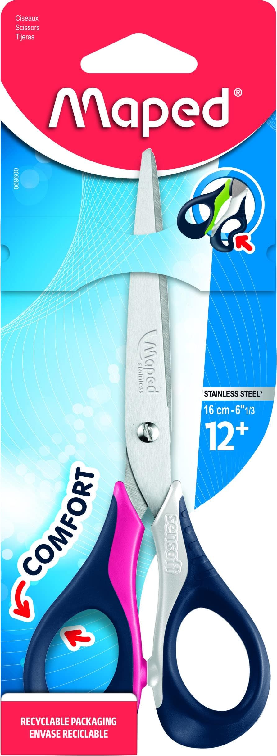 Sensoft Scissors - 6.33 Inch Pointed Tip - Art & Craft Precision - Ergonomic Comfort - Durable & Safe Design - Assorted Colors