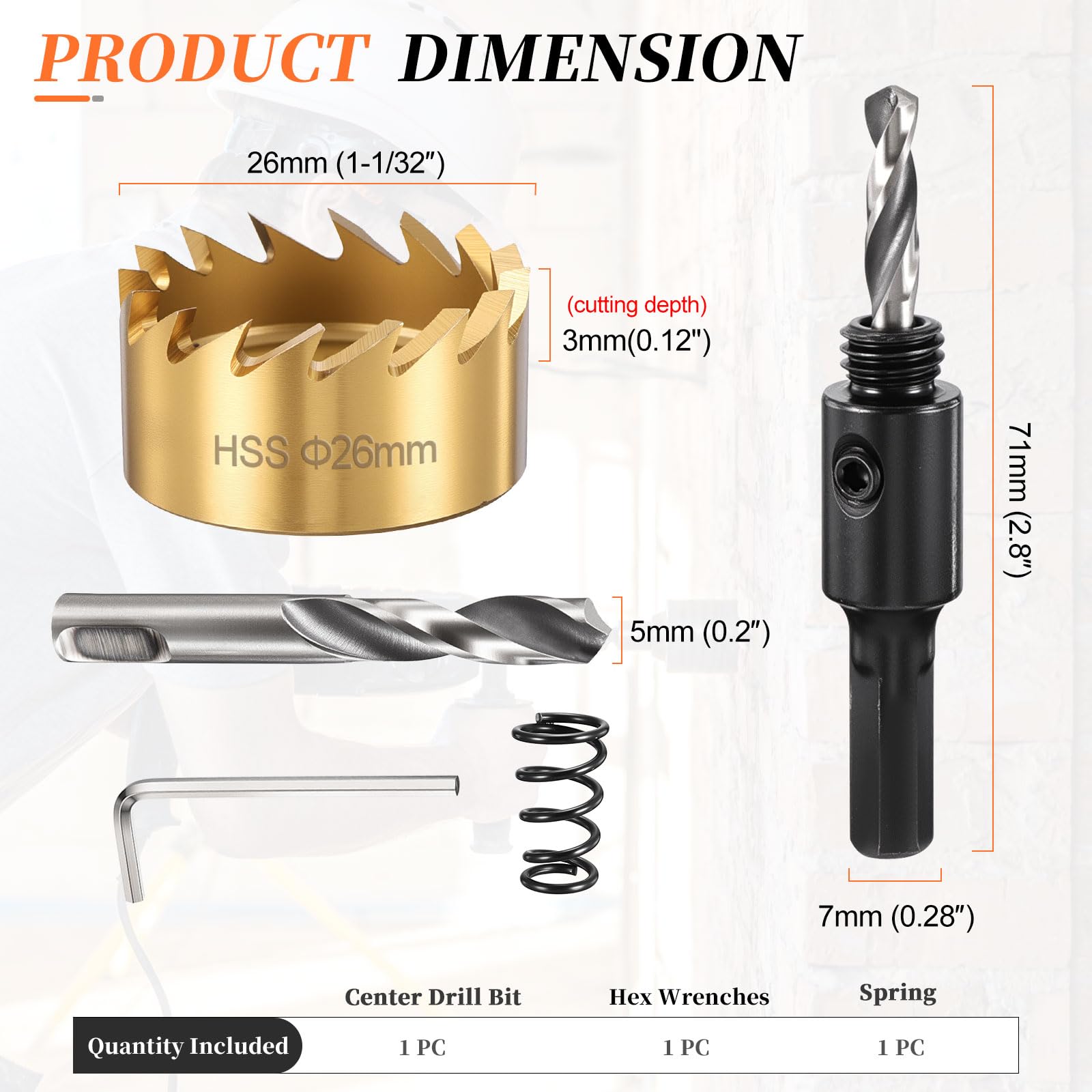 METALLIXITY Hole Saw 26mm (1-1/32"), 4241 High Speed Steel Hole Cutter with Center Drill Bit - Image 2