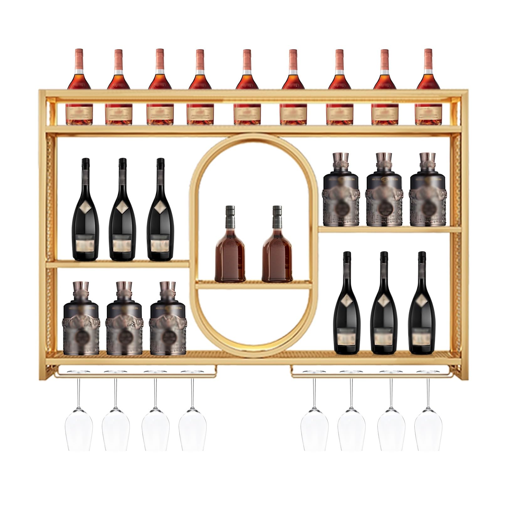 Estante Moderno montado en la Pared con luz LED, Unidad de Bar Colgante para Botellas de Licor, estantería de Almacenamiento con Organizador Flotante con Soporte para Cristales, para la Deco
