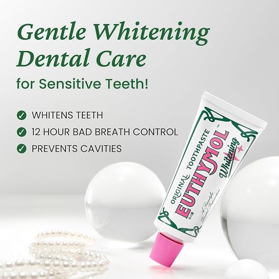 EUTHYMOL Whitening Toothpaste (3.7fl oz) - Stain Removal in 2 Weeks, Long-Lasting Freshness for Sensitive Gum & Teeth. Bad Breath, Cavity Prevention. Recyclable Aluminum Tube
