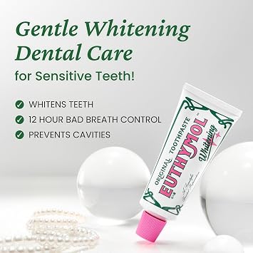 EUTHYMOL Whitening Toothpaste (3.7fl oz) - Stain Removal in 2 Weeks, Long-Lasting Freshness for Sensitive Gum & Teeth. Bad Breath, Cavity Prevention. Recyclable Aluminum Tube