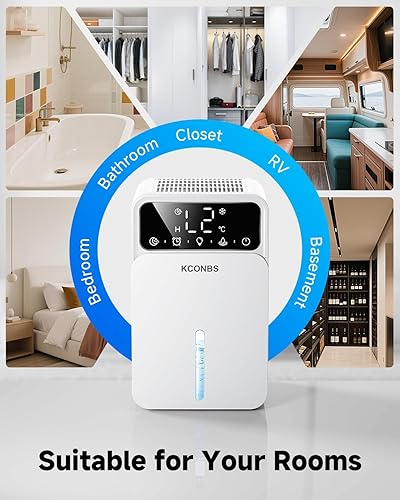 Miniatura 6 de Deshumidificadores para el hogar, capacidad de 60 onzas con apagado automático para habitaciones medianas de hasta 500 pies cuadrados,