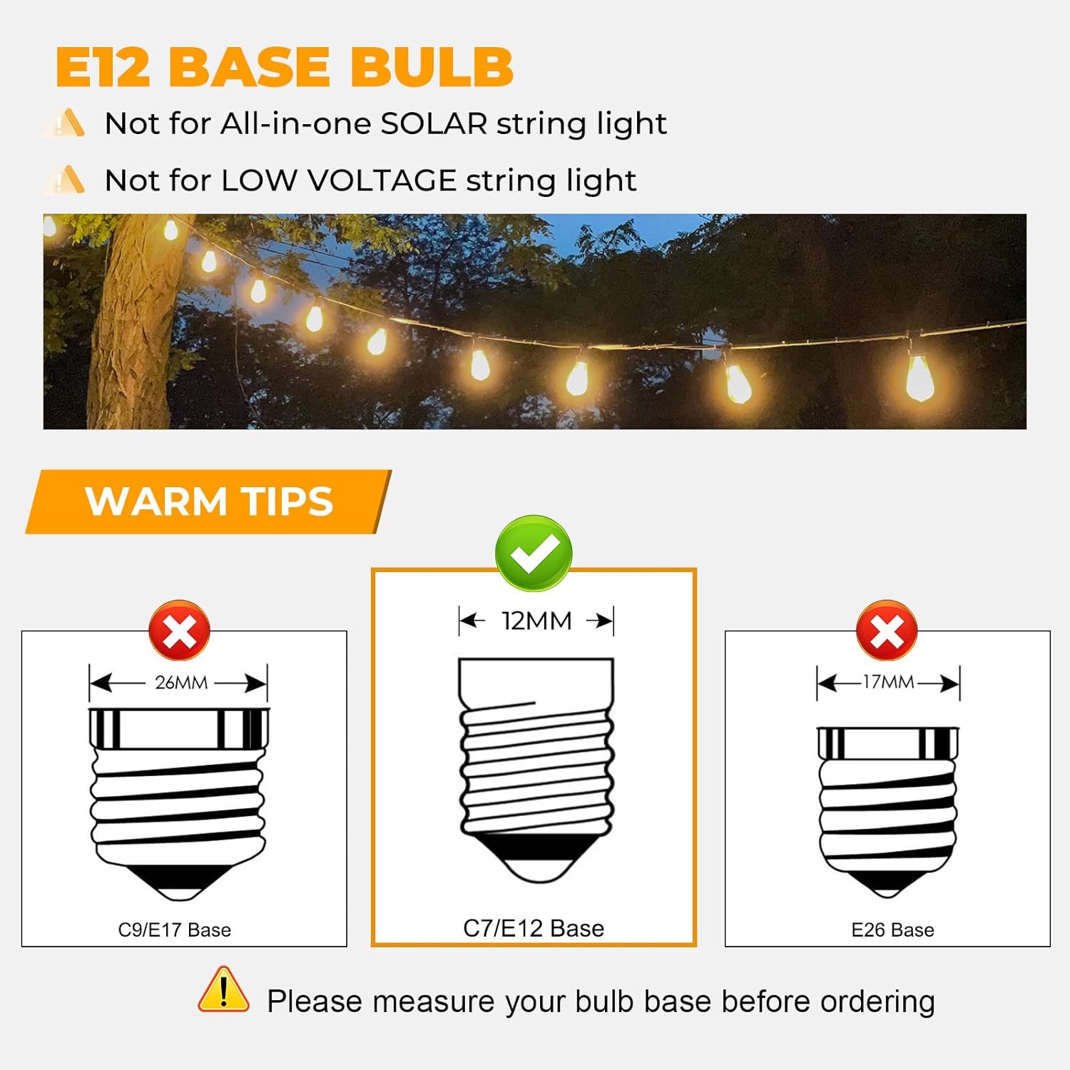 48 Pack ST38 LED Replacement String Light Bulbs, 1Watt Equivalent to 7Watt Traditional Bulb, Shatterproof E12 LED Bulb for Outdoor Patio Garden Vintage String Lights, 2700K, Dimmable - Image 3