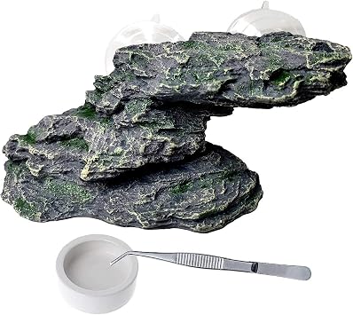 PINVNBY Basking Platform for Turtles Tortoise Dock Resin Resting Rock Reptile Habitat Climbing Ornament Floating Ledge Aquarium Decoration with 2 Pcs Suction Cups for Frogs, Newts,Lizard3 Pcs