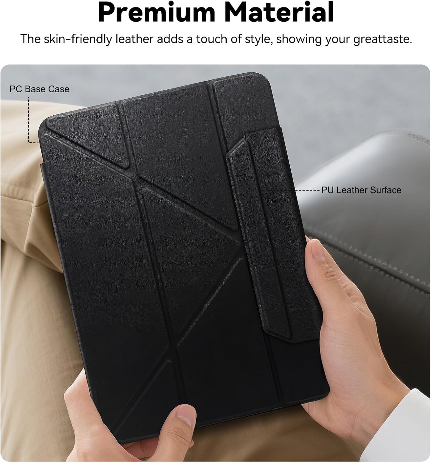 Matekxy Ultra-Slim Case for iPad Pro 13 Inch (M5 2025 / M4 2024), 1.75mm Thinnest Lightweight Smart Cover with Premium Skin-Friendly Leather, Magnetic Y-Fold Stand, Secure Pencil Holder - Black