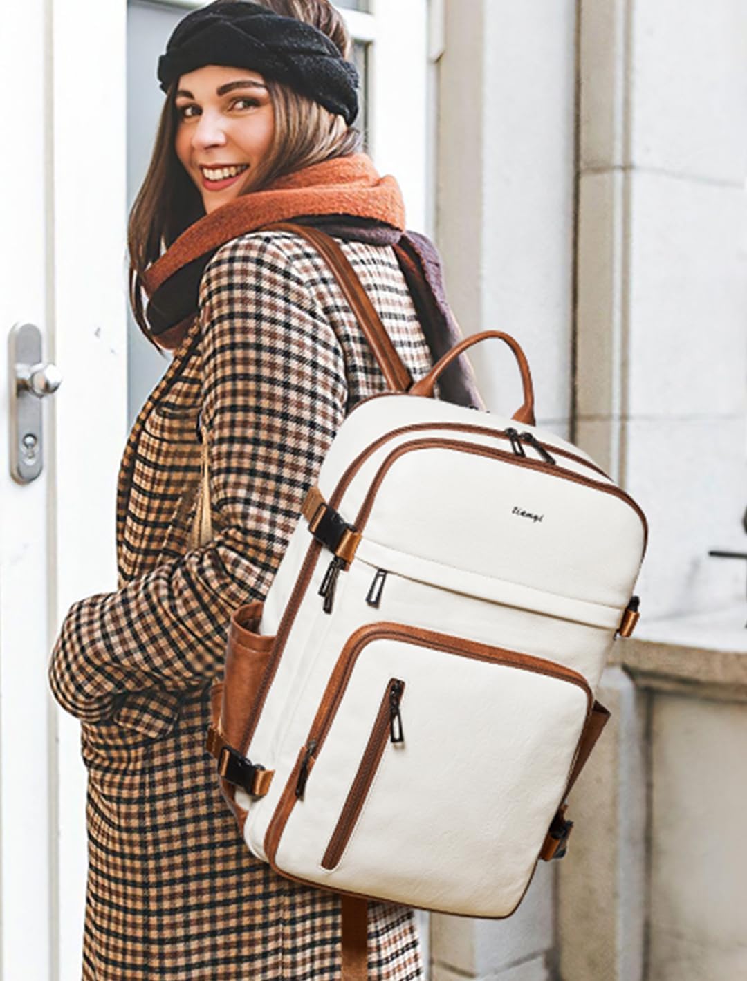 Travel Backpack for Women, Fits 17.0" Notebook, Stylish Carry-on Vegan Leather Backpack with Luggage Strap for Travel and Daily Use - Image 2