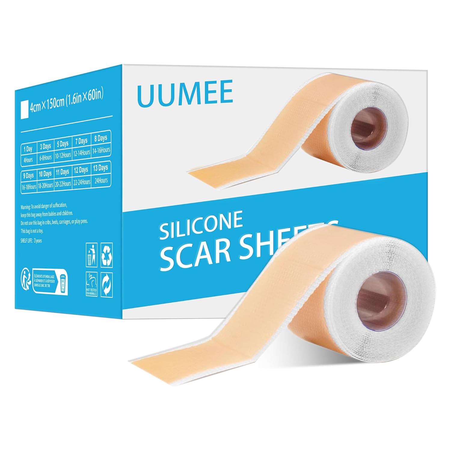Silicone Scar Sheets Soft Silicone Scar Tape Roll, Reusable Scar Silicone Strips for Surgical Scars, Keloid, Acne Scars, Burn Scar, C-Section (1.6″x 60″ Roll)