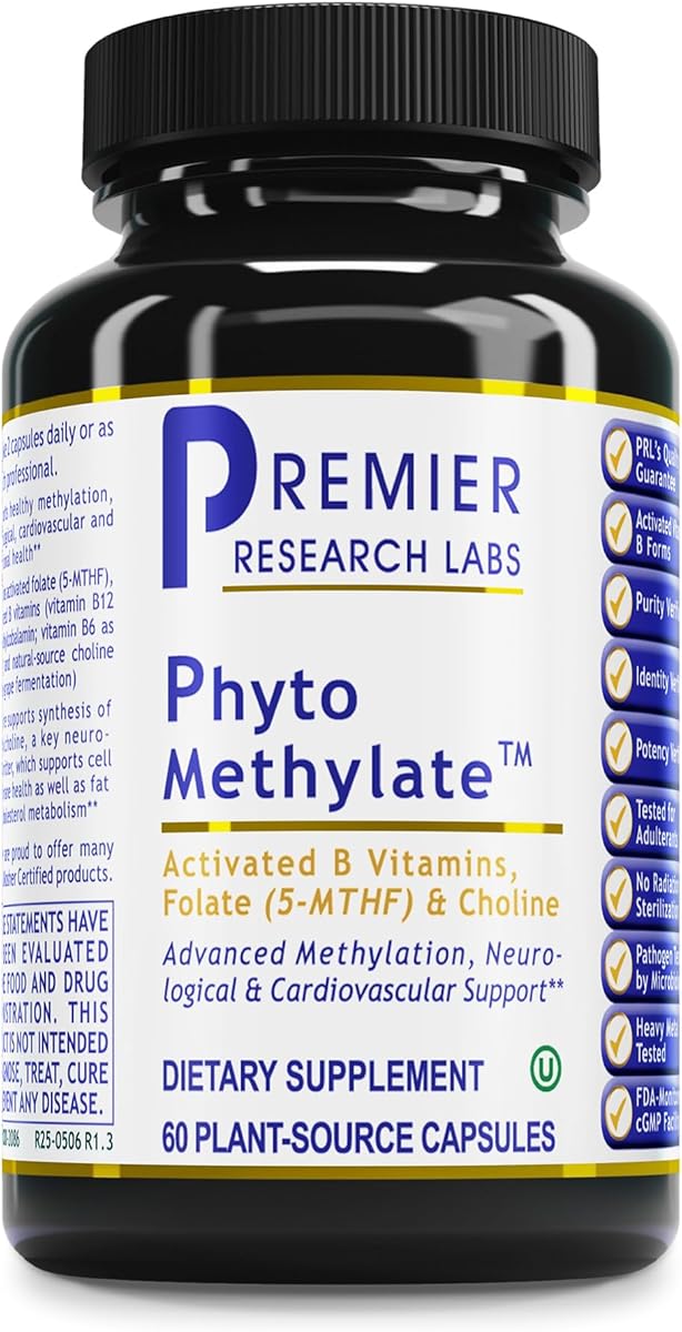 Premier Research Labs Phyto Methylate - B Vitamin Supplement - Supports Methylation, Detox, Brain & Heart Health - 5-MTHF & P5P - 60 Plant-Source Capsules