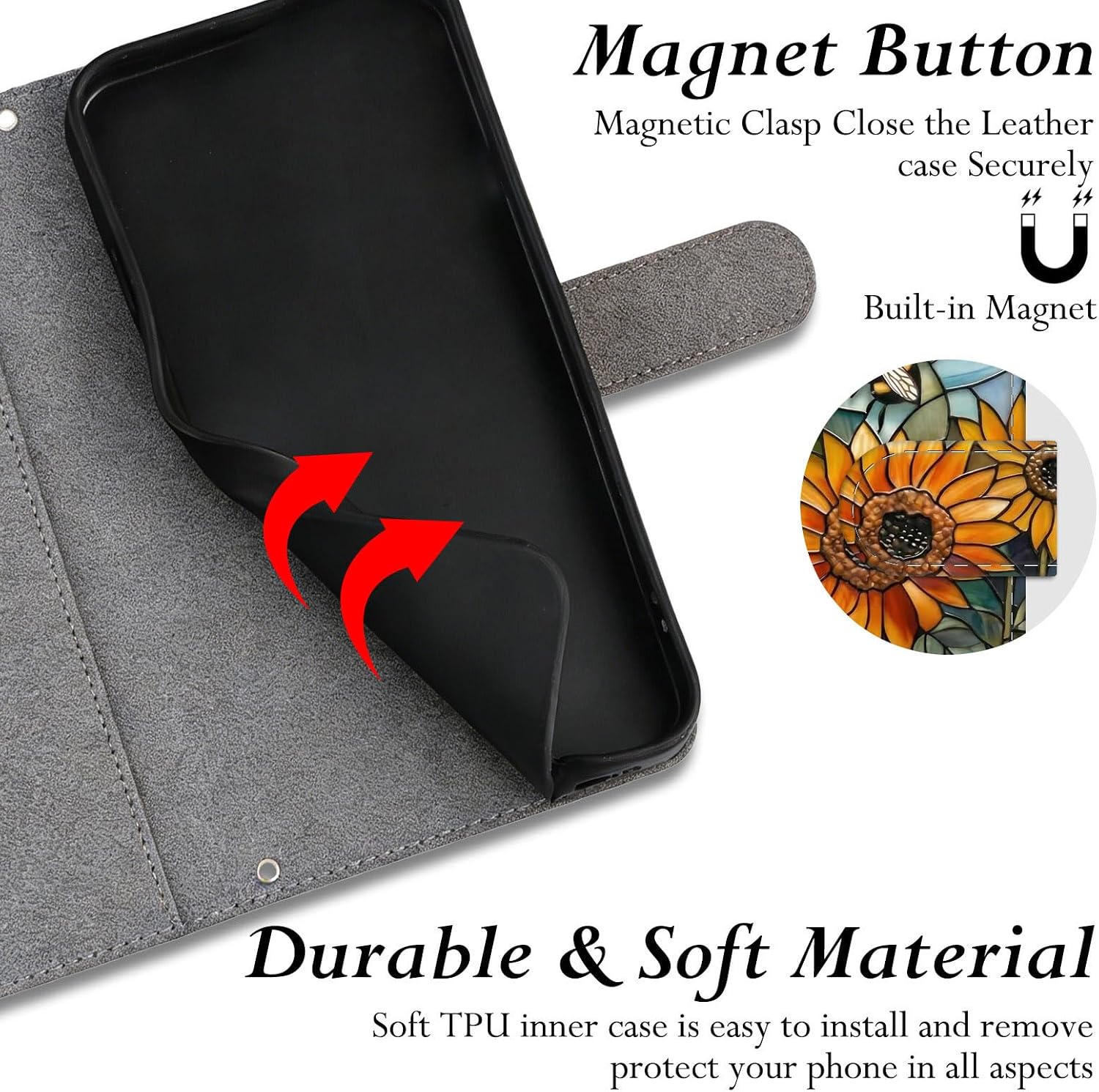 for Samsung Galaxy A17 5G Wallet Case, PU Leather Flip Folio Phone Cover with Card Slots, Magnetic Closure, Kickstand and Full Protection,Bee Sunflower thumbnail