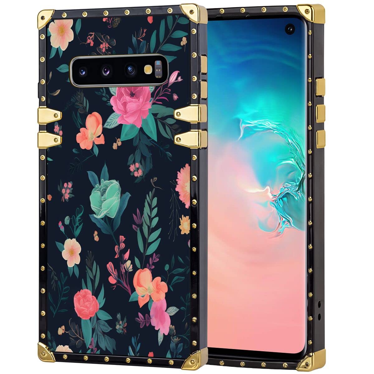 Xioolia Fashion Square Case for Samsung Galaxy S10 with Designer Floral Pattern-3 Anti-Shock Protective Fit Rubber Decorative Slim TPU Mobile Phone Case