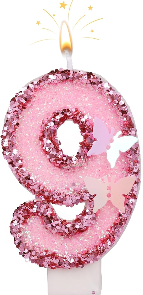7cm Bougies Numéro D'Anniversaire, Bougies Roses Scintillantes Cake Topper Bougies D'Anniversaire Papillon Avec Paillettes Pour Les Fournitures De