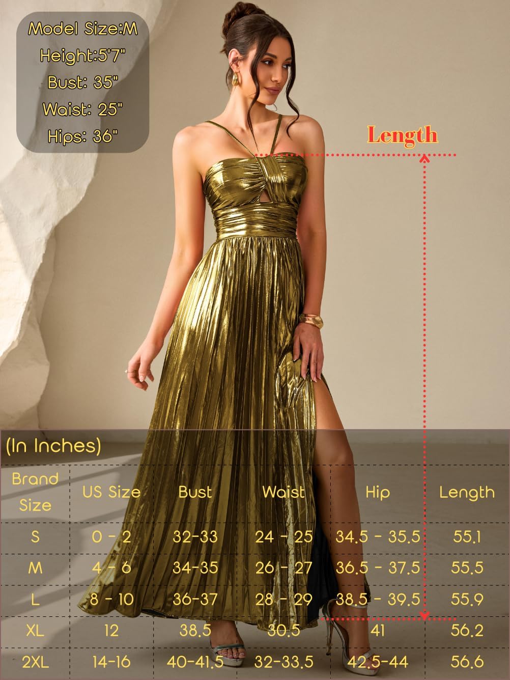 Kaei&Shi Metallic Prom Dress,Empire Waist Halter Formal Dresses for Women,Luxury Long Evening Gown Gala Party