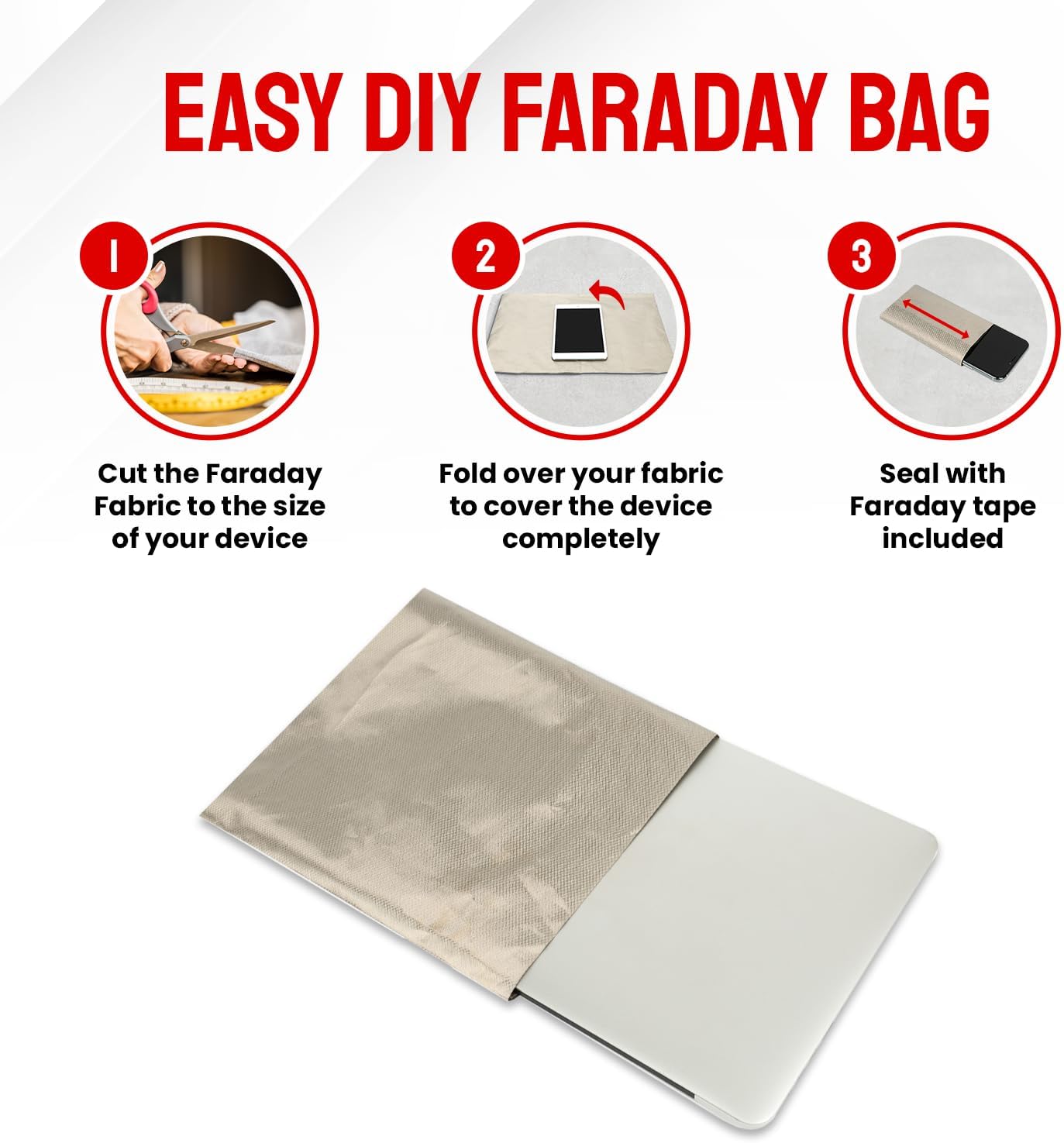ATMOSURE Faraday Fabric & Tape Kit (2 Yard | 44"x72") – Copper-Nickel Shielding for RFID Blocking, Wireless Signal Isolation, DIY Applications
