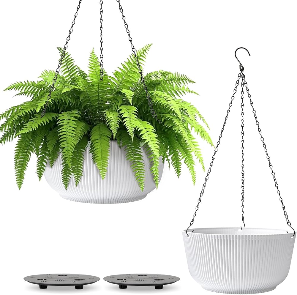 T4U Hanging Planters for Indoor Outdoor, 12 Inch Self Watering Pots, 2 Pack
