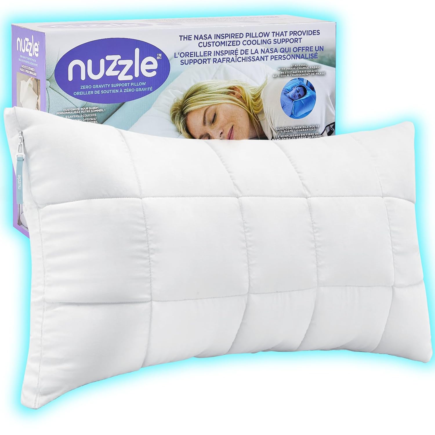 Nuzzle Cooling Adjustable Pillow Queen Size for Side Sleepers Luxury Bed Pillow Hotel Collection - Best Adjust Height