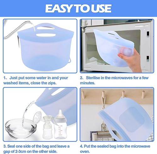 Miniatura 4 de Palksky Bolsas de vapor grandes de silicona para microondas para biberones de bebé, bolsas de vapor de silicona reutilizables para piezas de