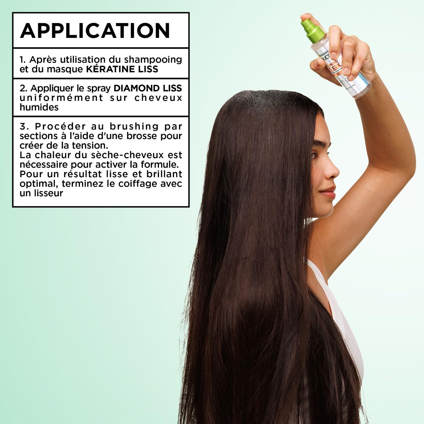 Garnier Fructis Diamond Liss - Spray Cheveux Lissant Brillance Diamant pour Cheveux Lisses & Brillants - Thermo Protecteur - Kératine Végétale & Huile d'Argan - Anti-Frisottis - Anti-Humidité - 150 ml