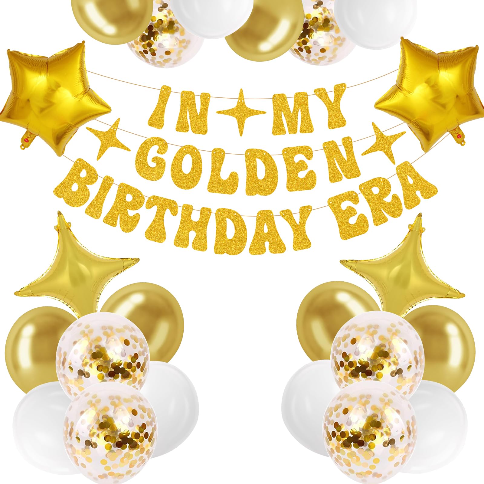 Golden Birthday Party Decorations Includes In My Golden Birthday Era Banner,12-inch latex Balloons,Gold Star Foil Balloons,Gold Birthday Decorations