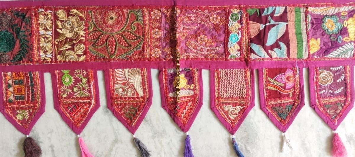 Indisch Türbehang Toran Dekovorhang Rot Patchwork Gestickt Ethnisch Baumwolle eB
