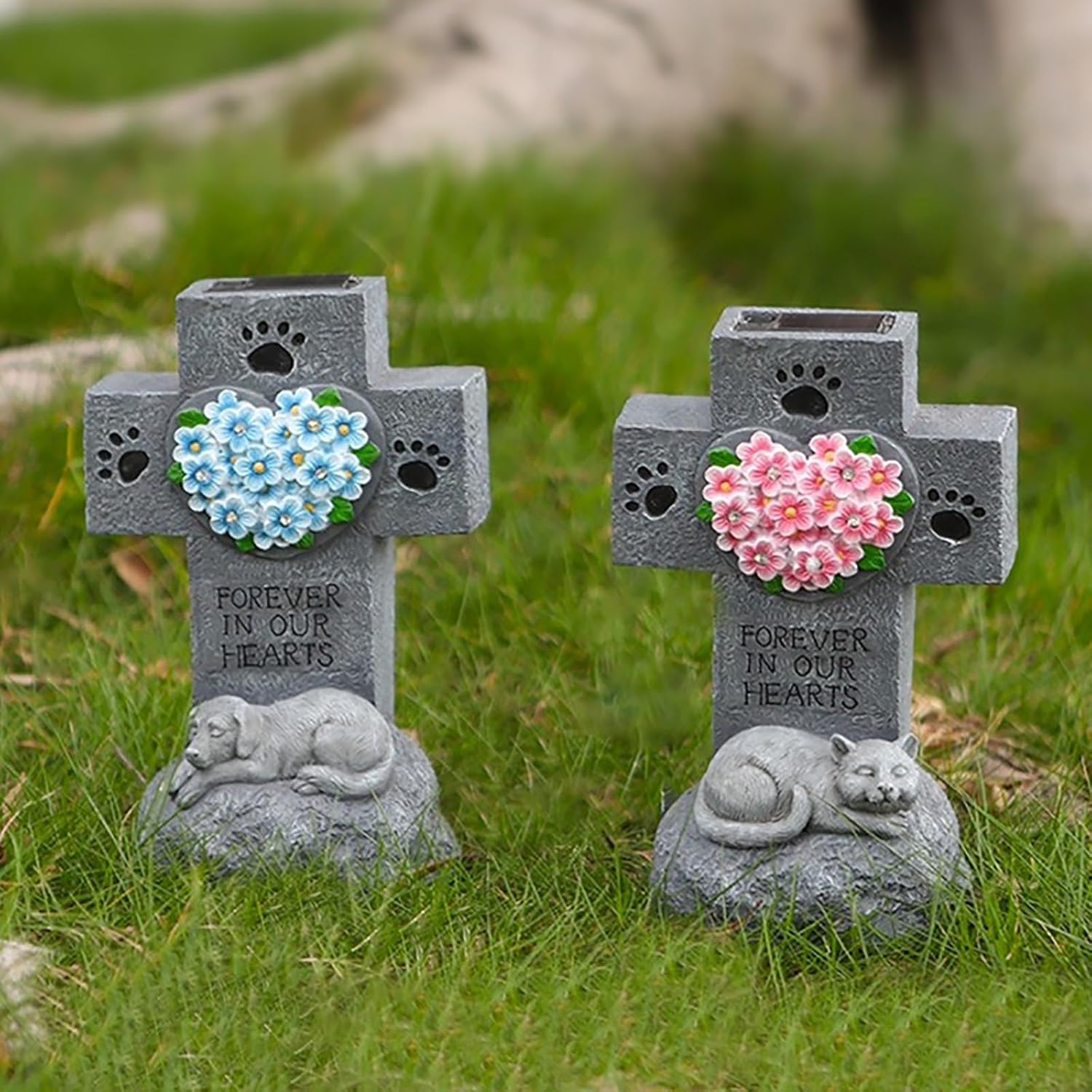 Solar Light Pet Memorial Stones Dog Grave Markers Outdoor, Shinning Cat Headstones Loss Stones for Lawn Porch Patio Pet Memorial Gifts(Dog)