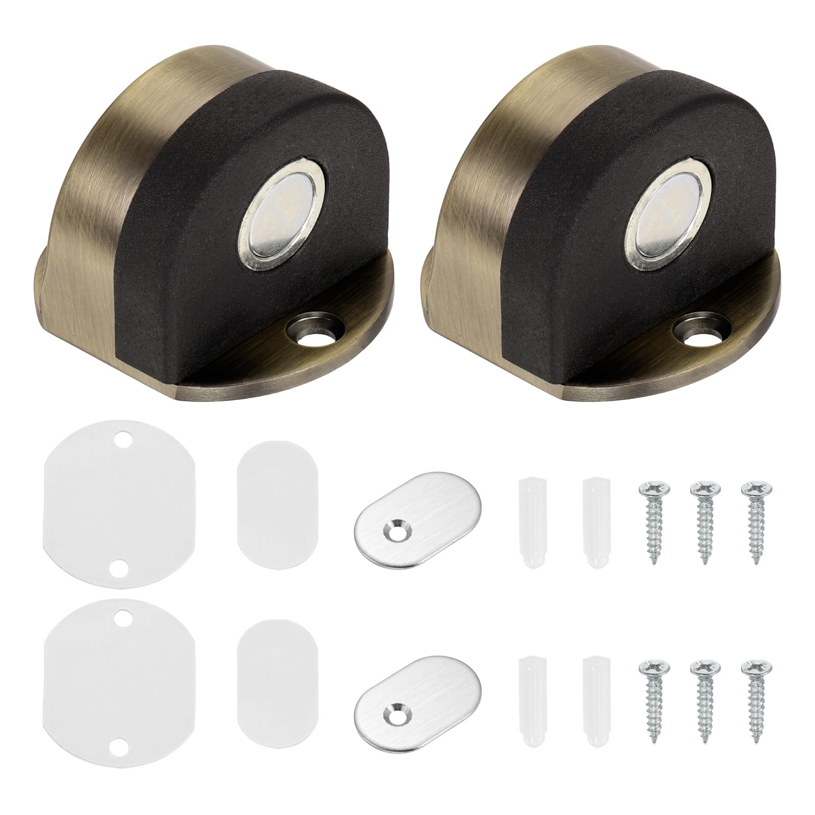 sourcing map 2Pcs Magnetic Door Stopper, Stainless Steel Floor Mount Bottom of Door Catch Holder, Adhesive Wall Protector with Screws for Living Room, Bedroom, Bathroom (1.5", Bronze)
