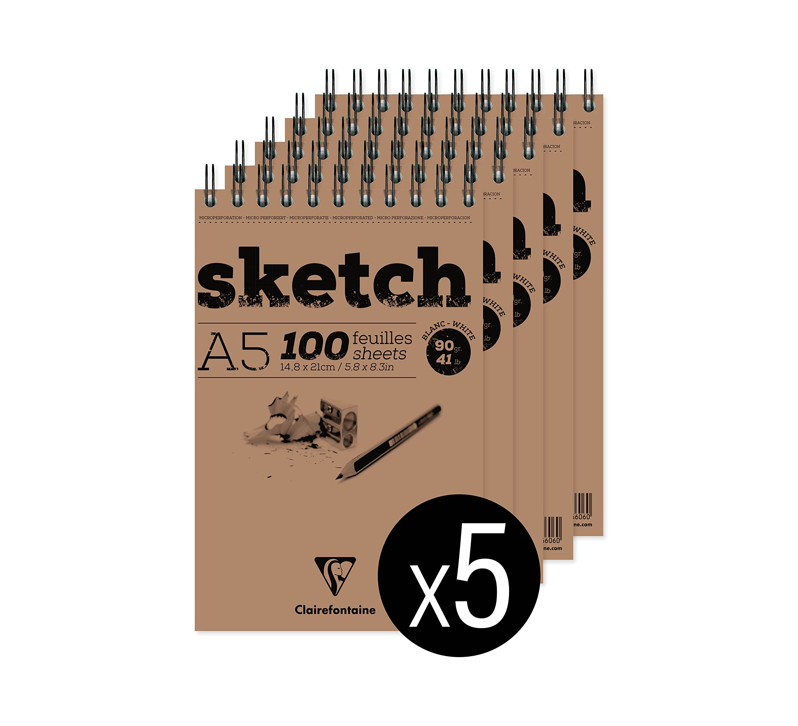 Bloc sketch Clairefontaine A5 papier dessin 90g grain léger pour croquis rapide en lot de 5