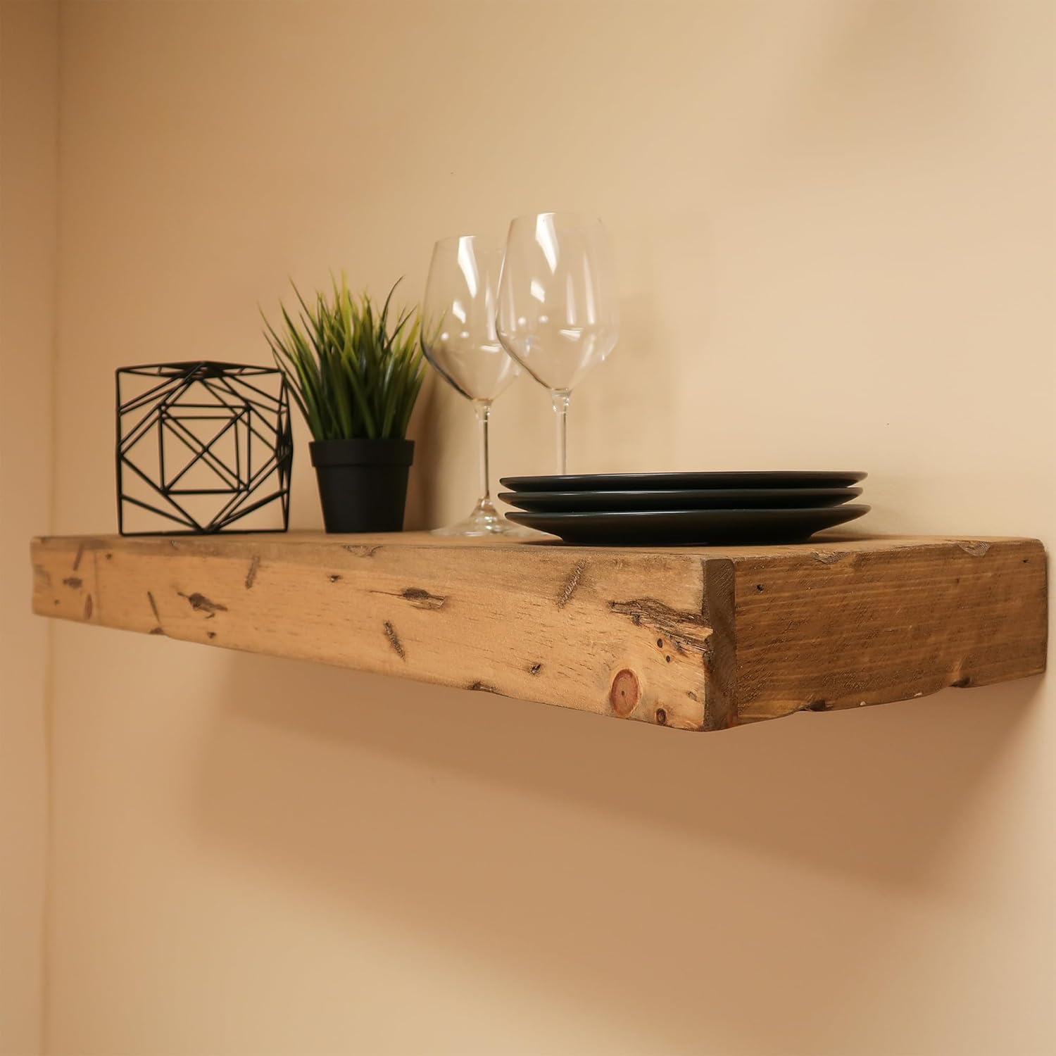 Urbandi Rustic Distressed Floating Shelves, Set of 2, Handmade Out of Pine Wood, 3 Inch Thick, Made in USA (Aged Oak, 36Lx3Hx6D)