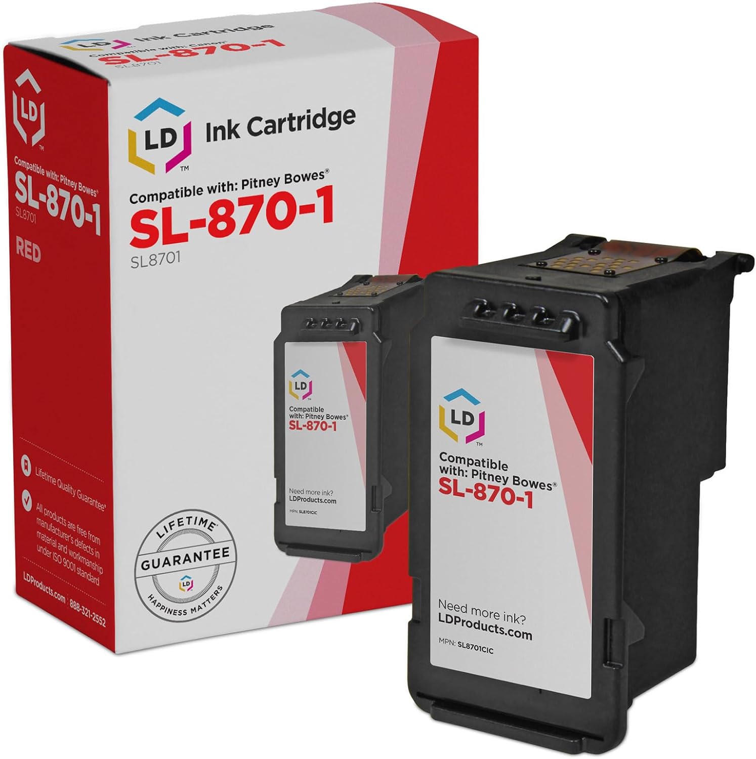 LD Products Compatible Pitney Bowes SL-870-1 Red Ink Cartridge Replacement 1-Pack (8 ml) SL870-1, SL8701 Compatible with the Following Pitney Bowes Equipment Model SendPro Mailstation