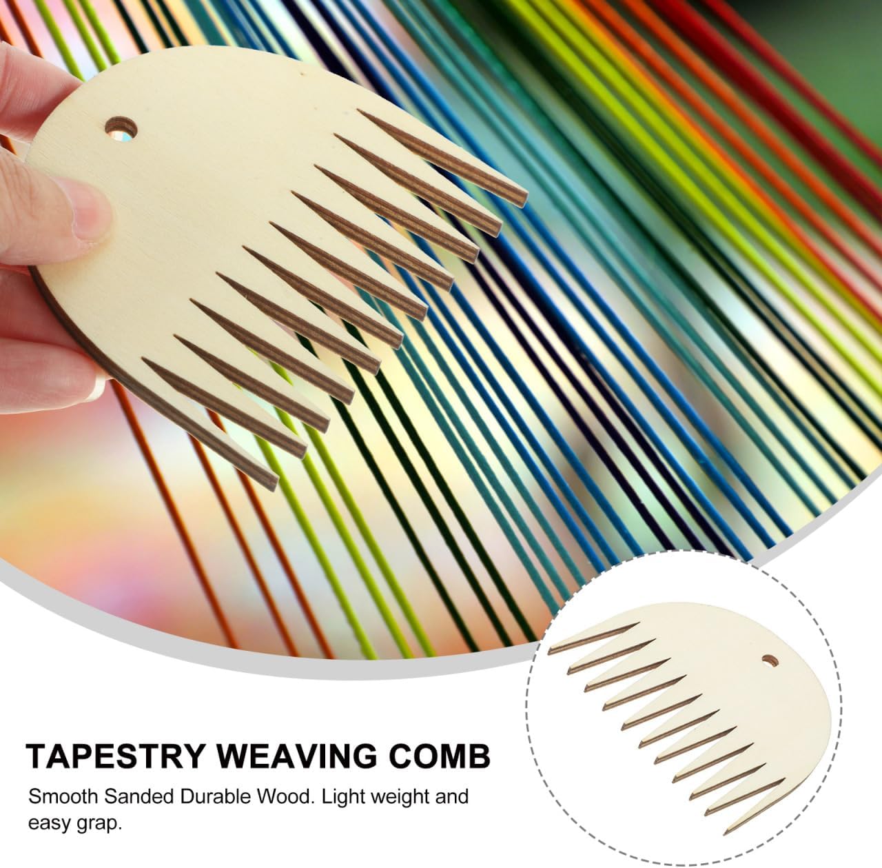 HEALLILY Wooden Weaving Comb Small Sawtooth Lightweight Craft Tool with Hanging Hole for DIY Tapestry Weaving Accessories 2.99X2.75In
