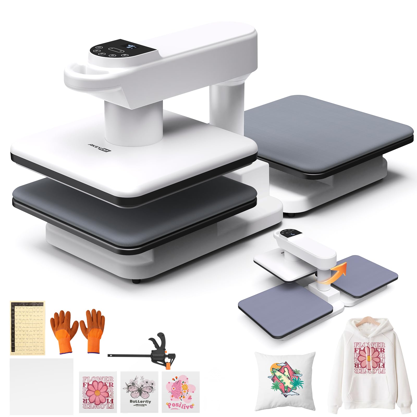 AKEYDIY - Nueva máquina de prensado térmico automático dual de 15 x 15 para camisetas, prensa térmica abatible de 360 ​​grados con liberación automática, calentamiento rápido, dos estaciones de trabajo