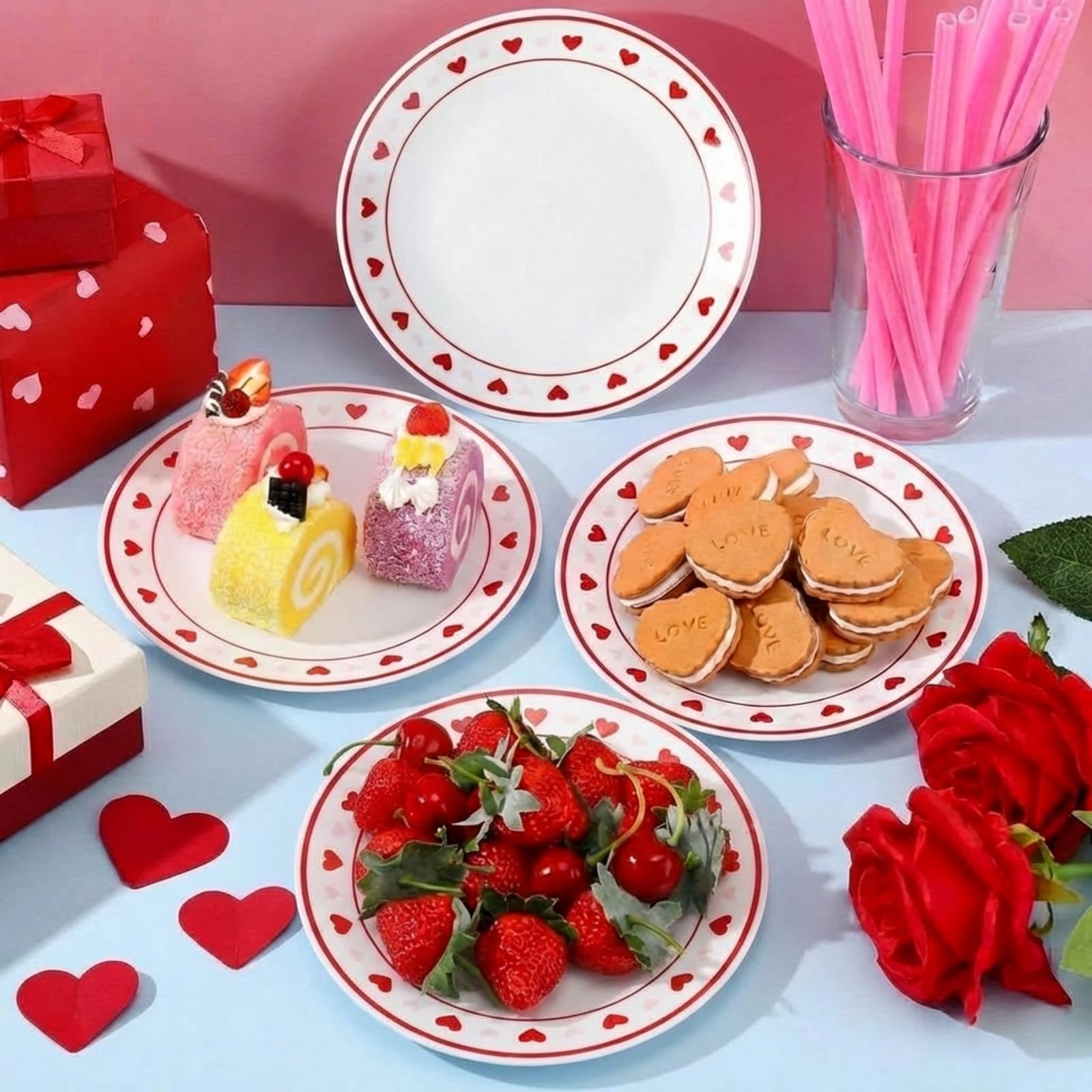 ネイタルデザイン　Natal Design ROMANTIC MEAL DISH Amazon.com: Hushee 6 Pcs Valentines Dessert Plate 6 Inch Round