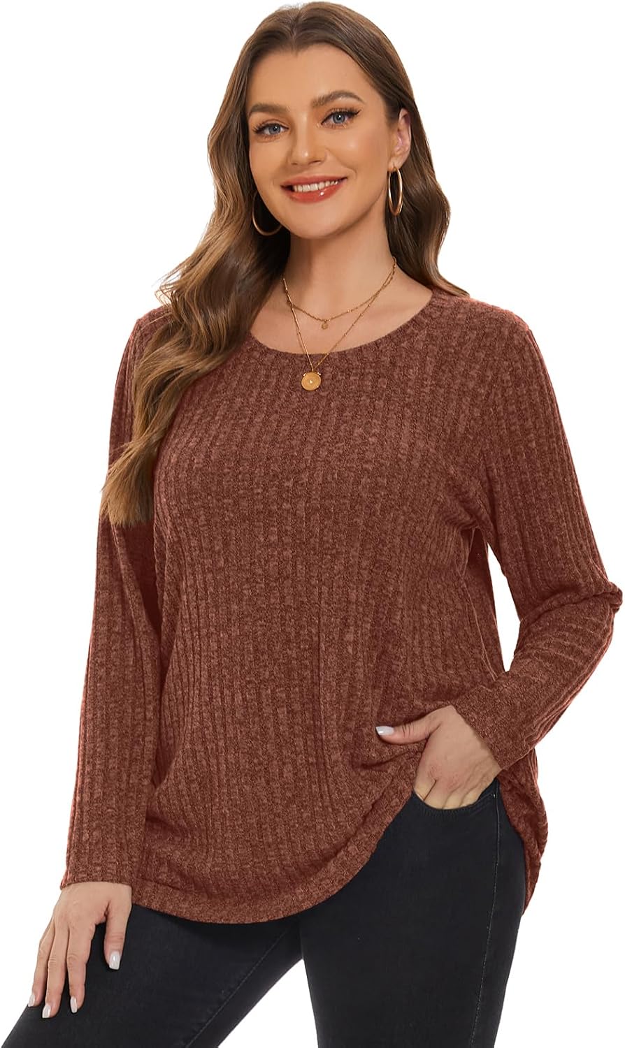 BELAROI Plus Size Tops for Women Tunic Shirts Long Sleeve Scoop Neck Casual Lightweight Sweaters Pullover Loose Fit - Image 4