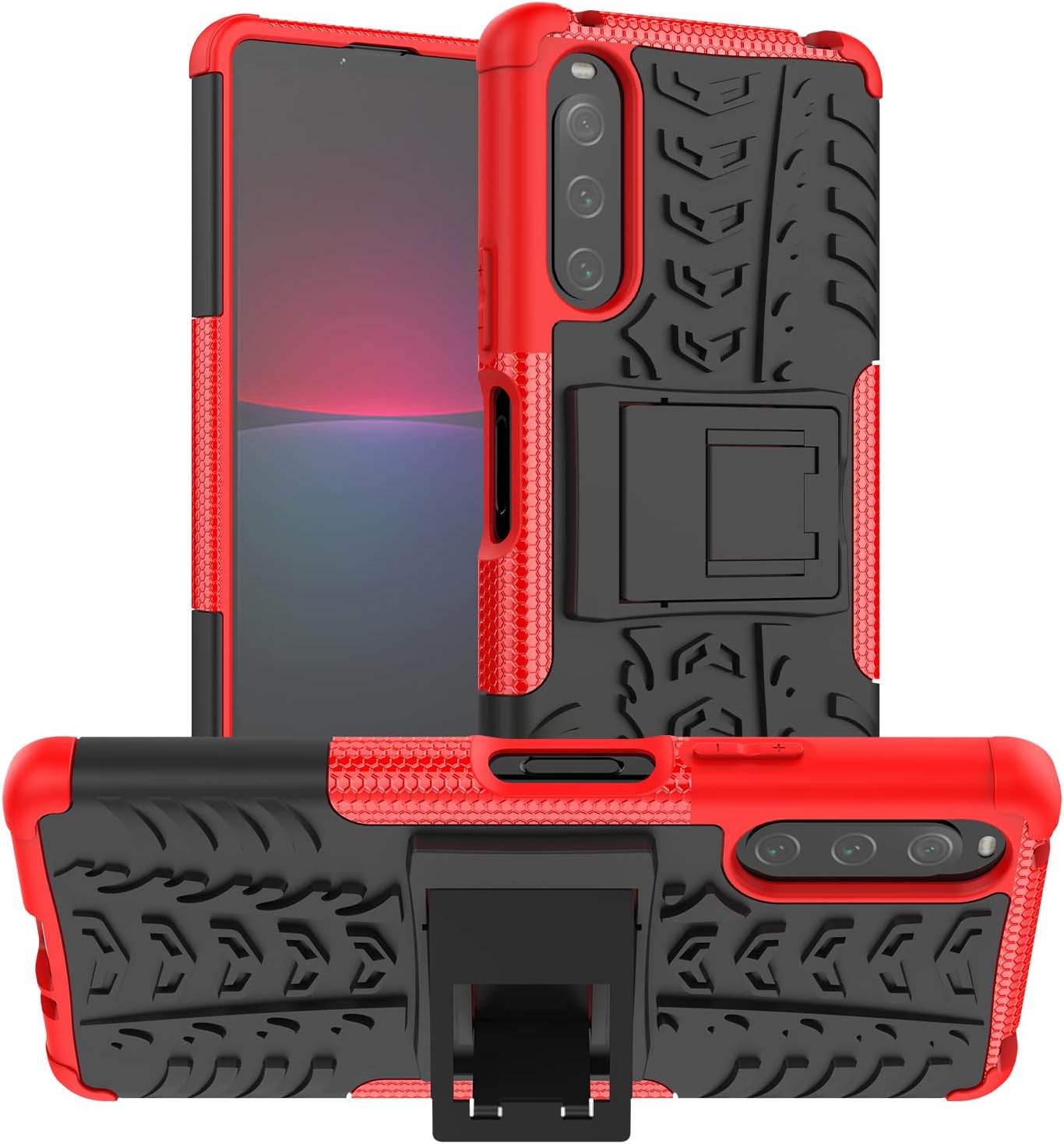 JOMA-E Shop Military Grade TPU & PC Dual Layer Shock Armor Xperia 10 IV Phone Case Cover with Built-in Kickstand Anti Slip Anti Scratch Protective Case for Sony 10 IV (2022) (Red)