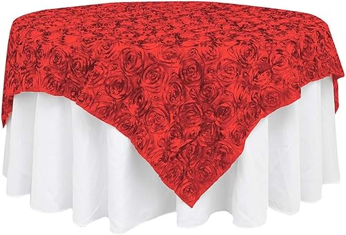 Miniatura 6 de Efavormart - Mantel cuadrado con diseño de roseta 3D, 72 x 72 pulgadas, color rojo, para bodas, fiestas, eventos, banquetes