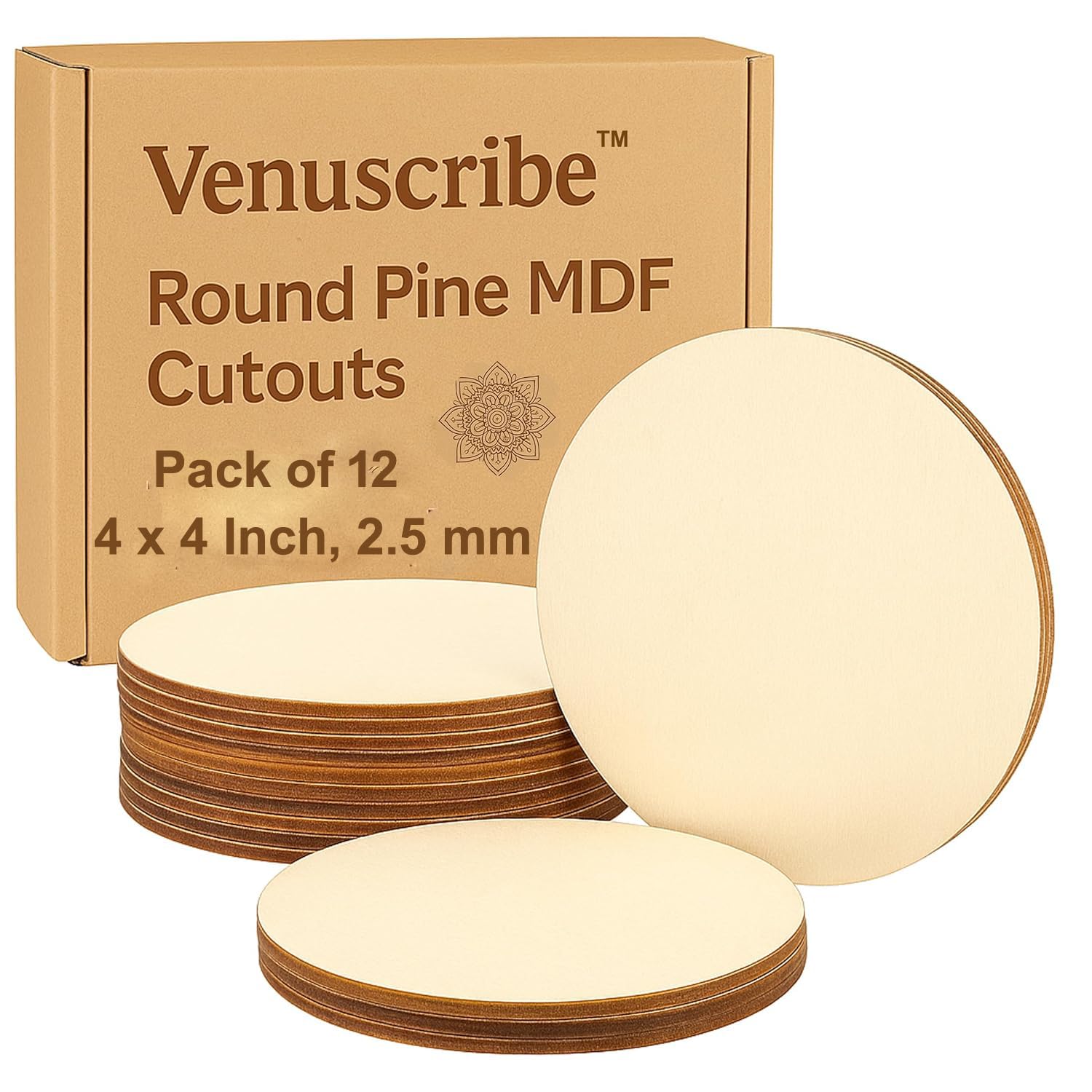 Pack of 12 Round (4 Inch, 2.5mm Thick) MDF Boards for Art & Craft | Best for Mandala & Lippan Art, Painting, Pyrography, Resin, Decoupage, Engraving & DIY