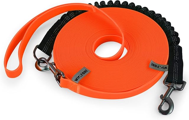 Wolfone 3m Orange Waterproof Training Dog Lead SetHeavy Duty Dog Lead & Shock Absorber Reflective Threads Bungee Dog Lead for Outdoor Activities