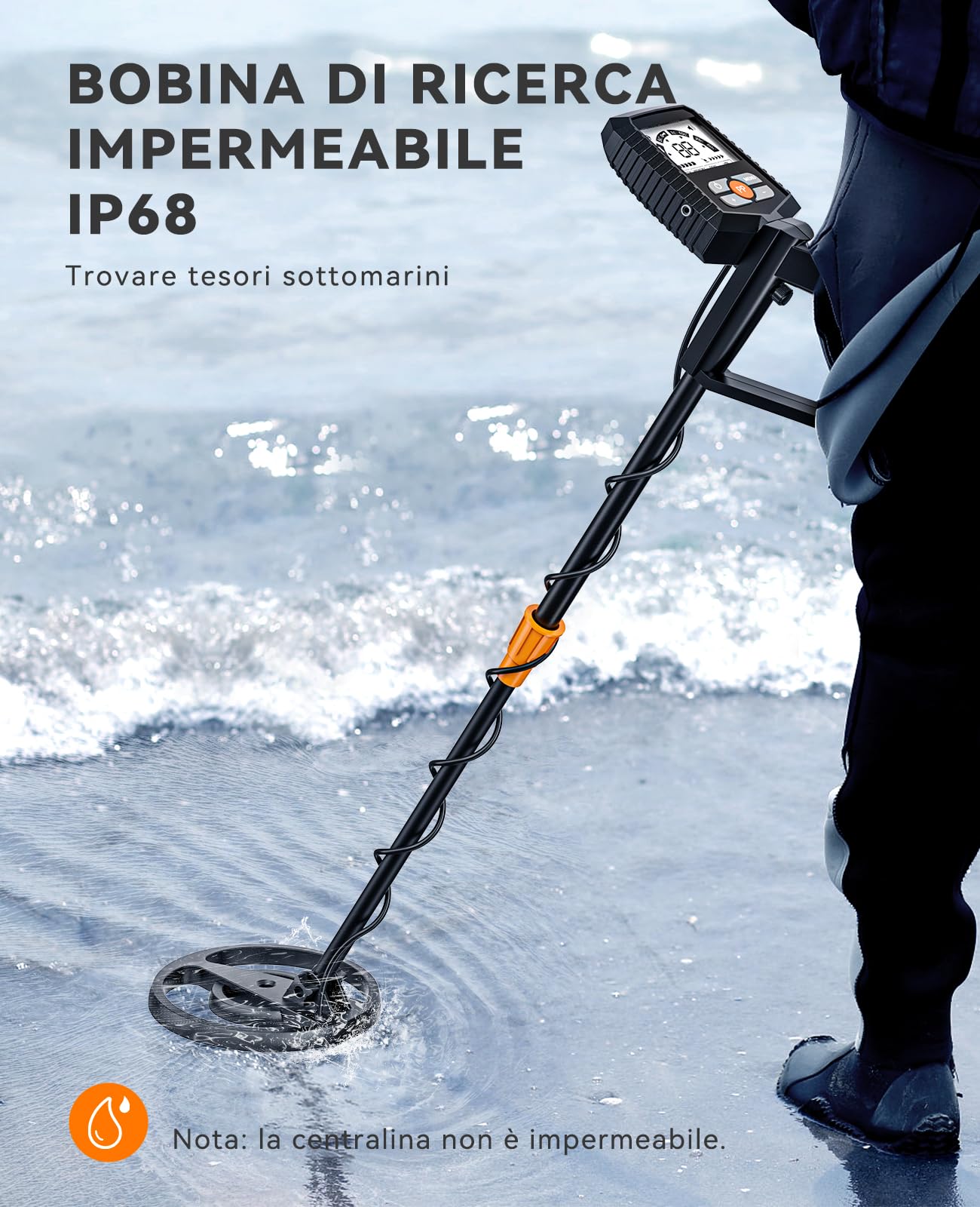 SUNPOW Metal Detector Professionale per Adulti e Bambini Metal Detector Kit Impermeabile per Oro con Display LCD Grande, 4 modalità, Bobina IP68 da 20 cm, Alta Precisione e Stabilità – MD13