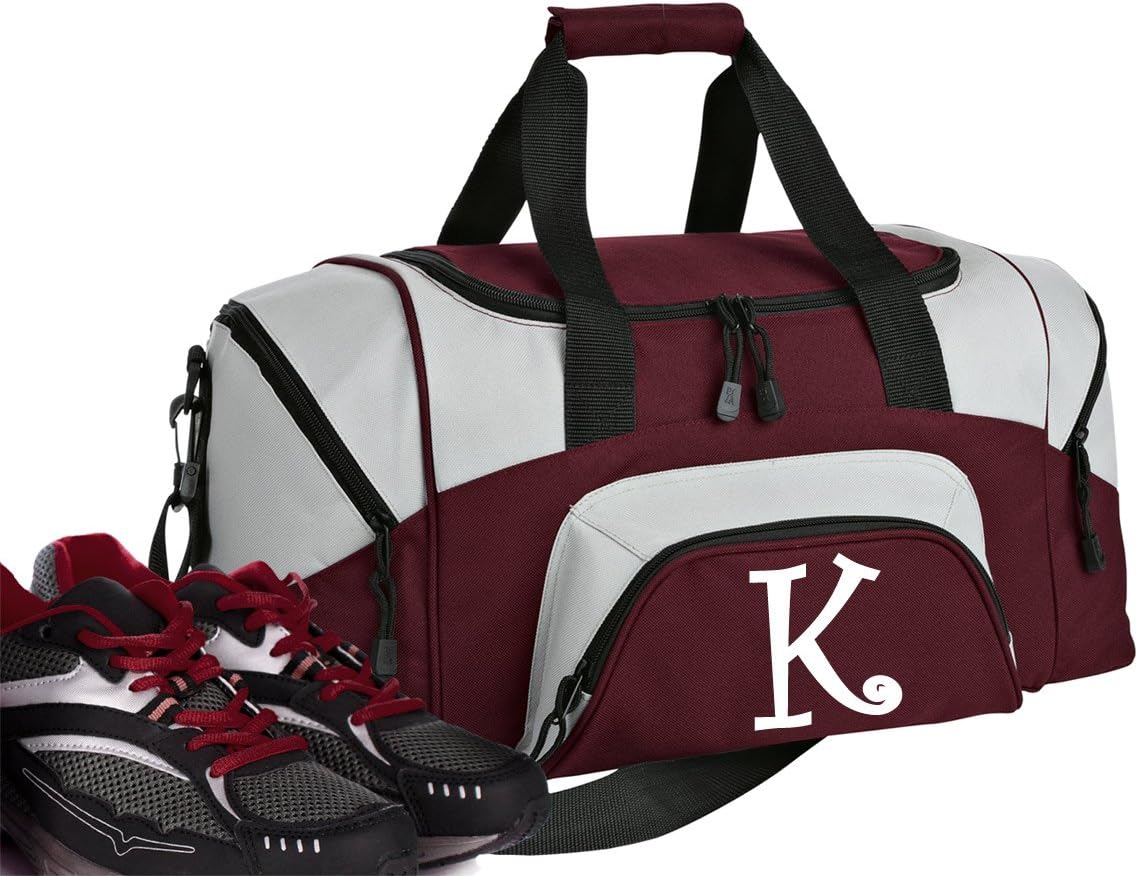 SMALL Personalized Gym Bag Monogrammed Duffel Bag Custom Printed Initial Maroon