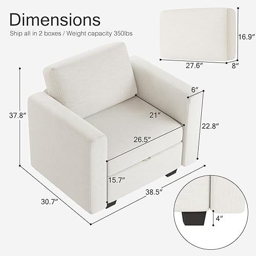Miniatura 2 de ELUCHANG Silla decorativa de gran tamaño con asiento de almacenamiento, silla moderna de tela de lino de mediados de siglo, cómoda silla tapizada,