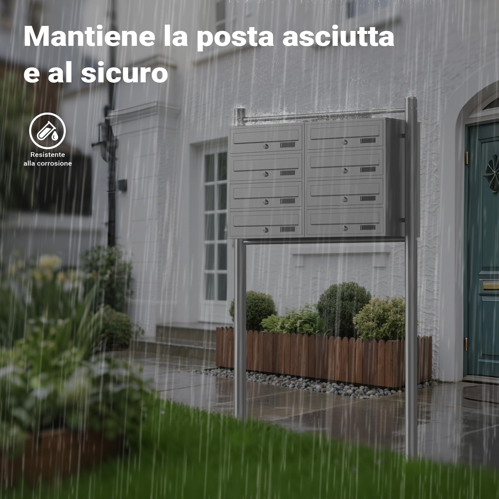 Wiltec Cassetta postale condominiale autoportante, 8 posti, acciaio inox, 945 x 270 x 1500 mm, 2 moduli