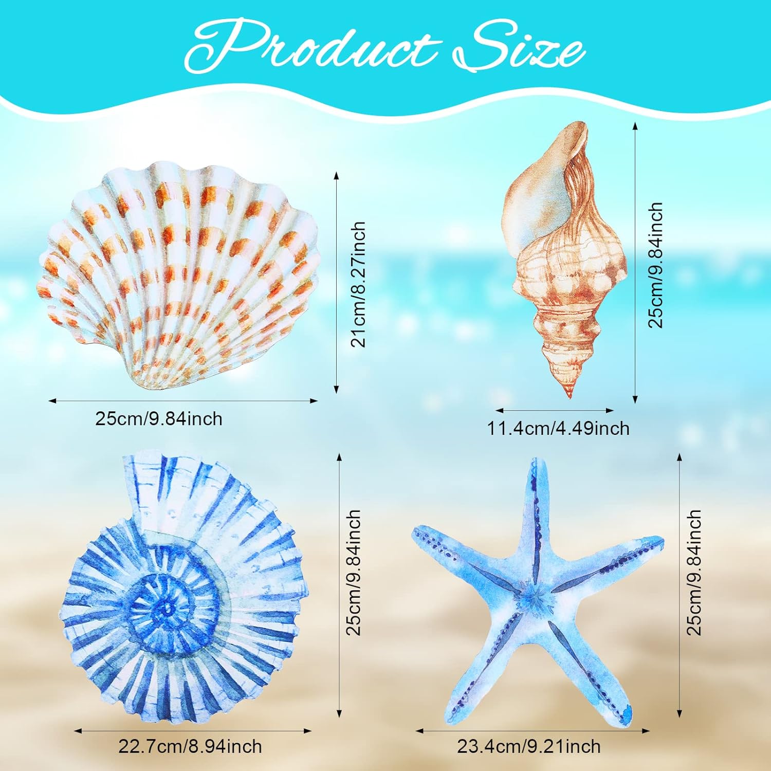 Yookeer 4 Pcs Beach Wall Decor Seashell Starfish Bathroom Decor Rustic Ocean Coastal Summer Themed Wall Art Gifts for Living Room Bathroom Bedroom(Large) - Image 2