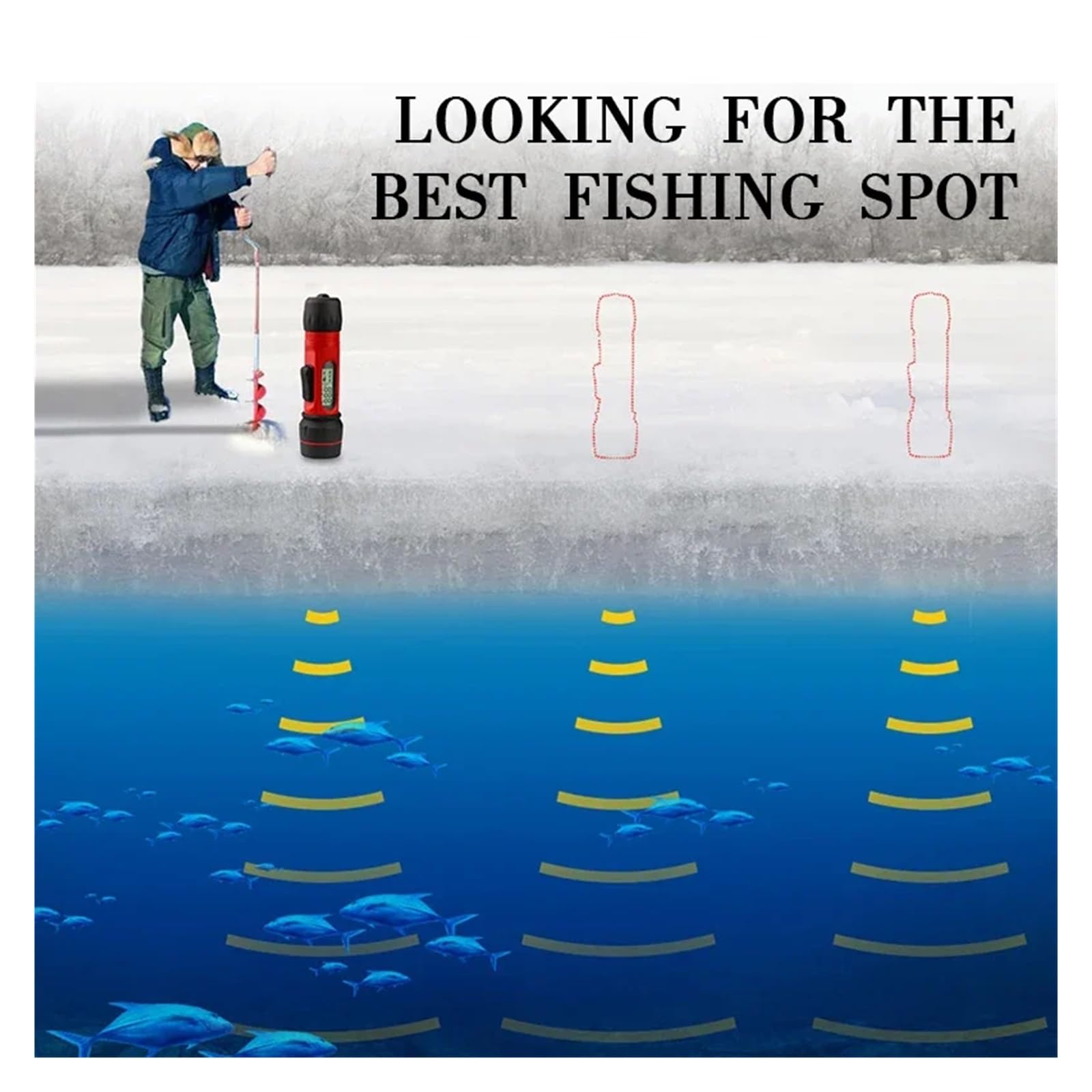 Ecoscandaglio, Ecoscandaglio portatile for pesca sul ghiaccio, impermeabile con display di profondità, invernale