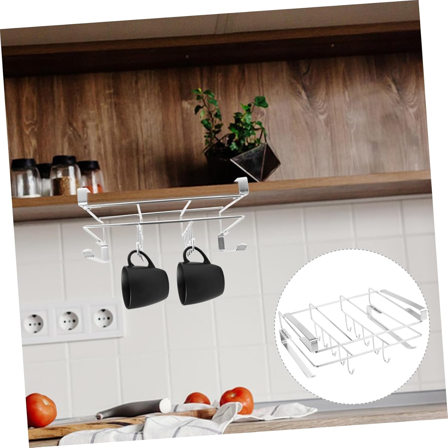Luxshiny Under Shelf Mug Holder No Drilling Kitchen Organizer Rack for Utensils Multi Use Cutlery Storage Punch Design for Cabinets Space Saving Home Supply