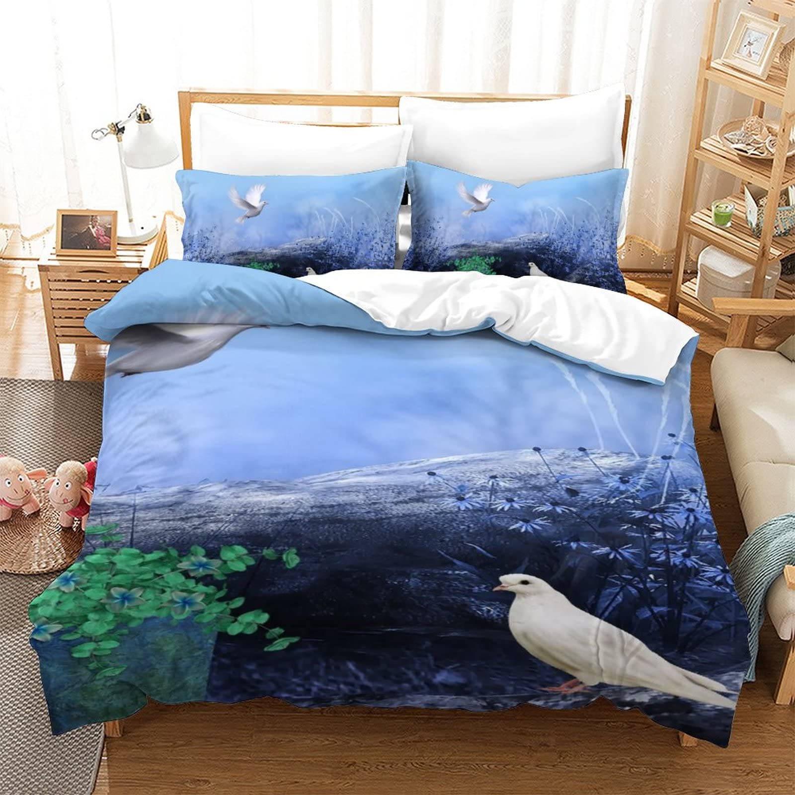 Housse de couette 135x200cm oiseau imprimé 3D en microfibre douce avec une taie d'oreiller