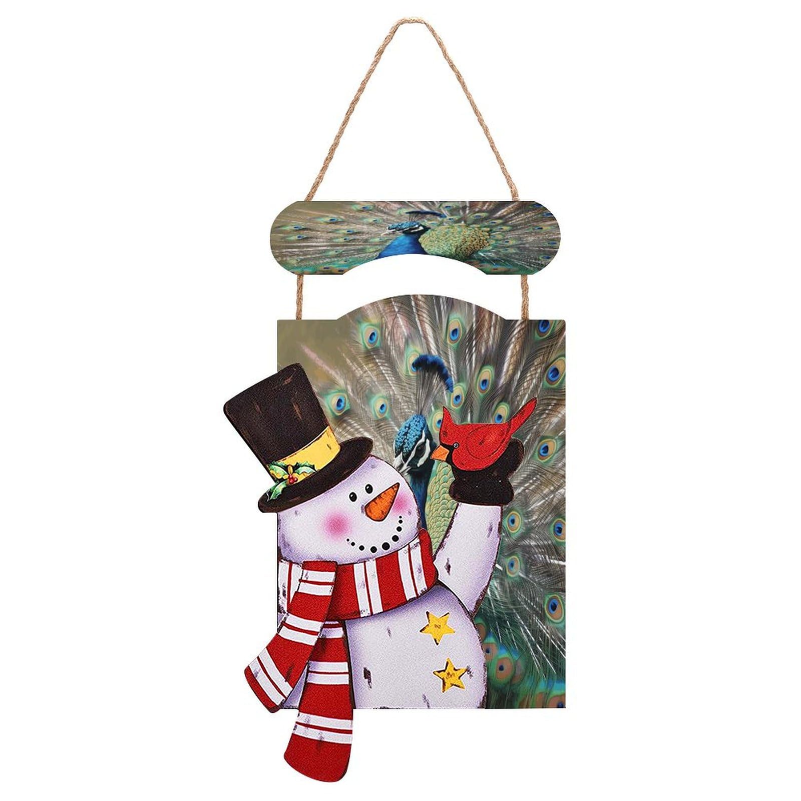 Décorations murales de Noël en bois avec peinture de prestige paon et hiver