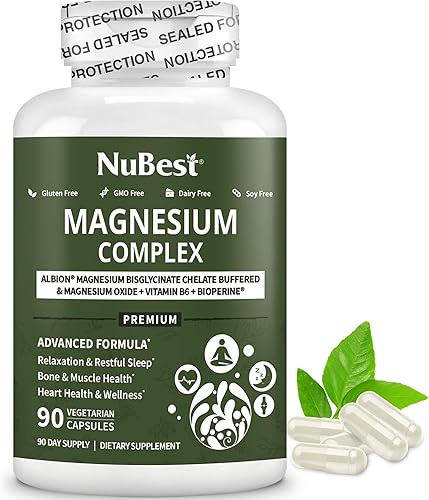 Complejo de quelato de glicinato de magnesio con quelato de bisglicinato de magnesio Albion, vitamina B6 y bioperina para hueso, músculo, sueño